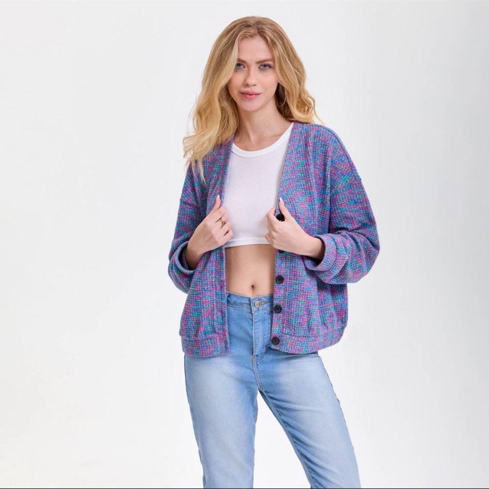 Wild Fable™ Women's V-Neck Button-Front Cardigan - Purple Abstract XS